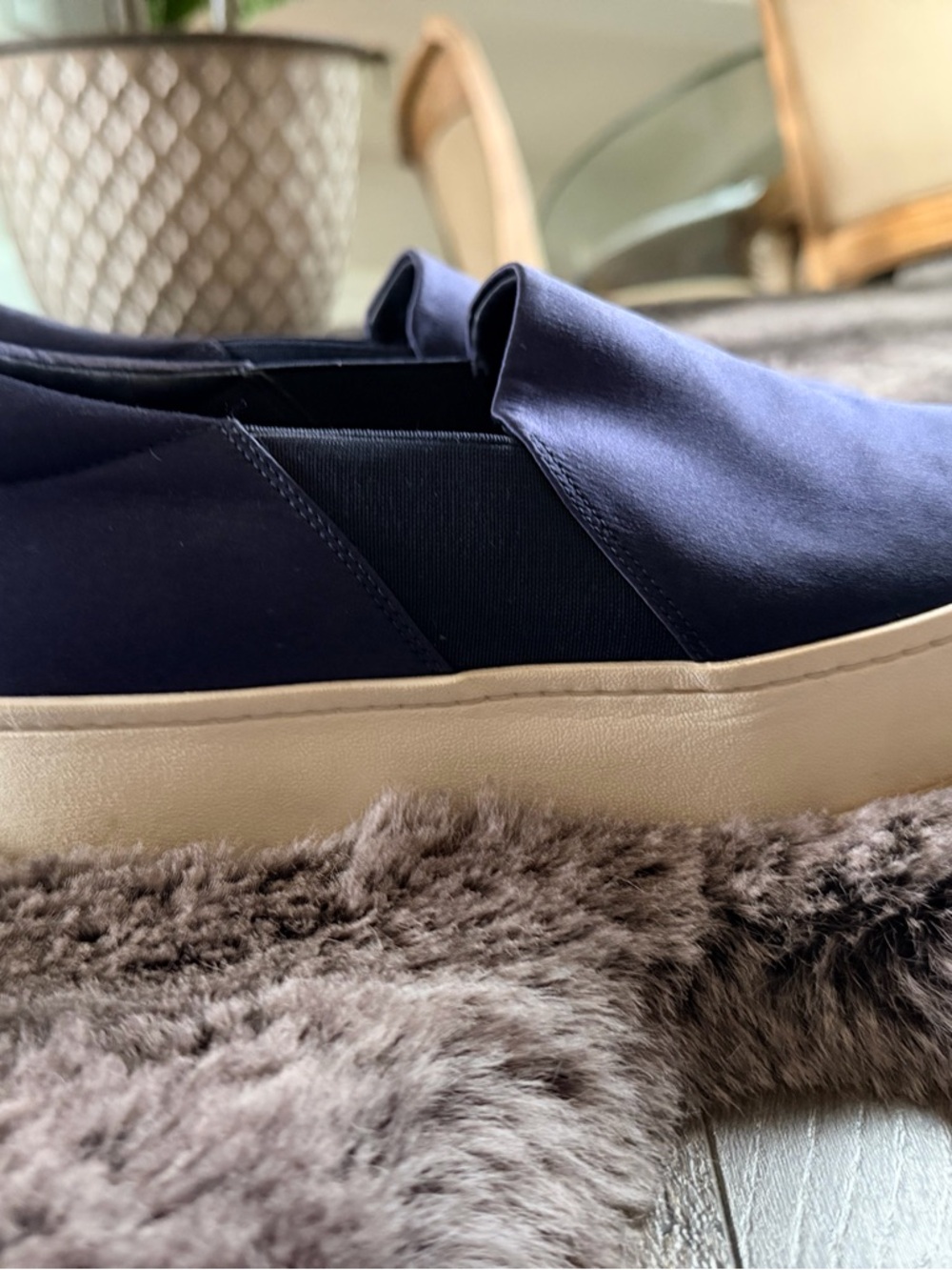Vince Navy Slip-On Platform Sneakers